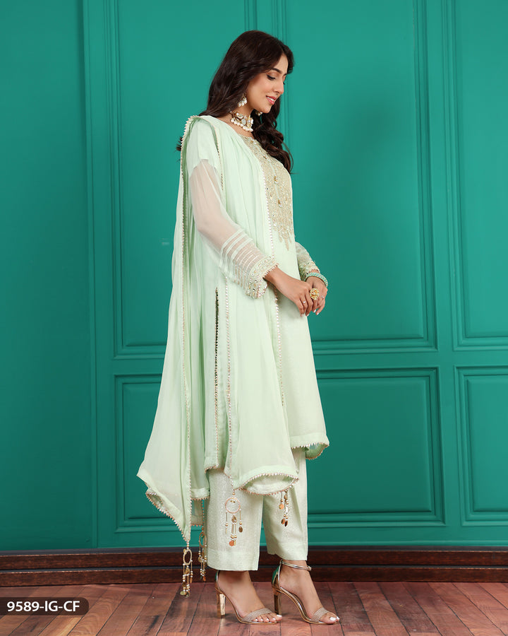 3 Piece Embroidered Chiffon Suit | 9589-IG-CF