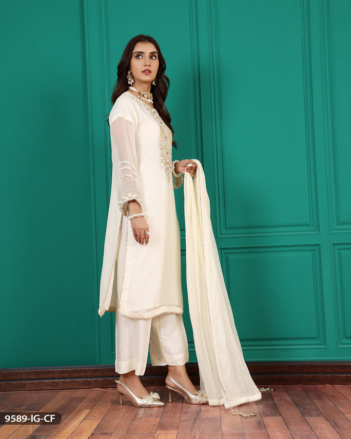 3 Piece Embroidered Chiffon Suit | 9589-IG-CF