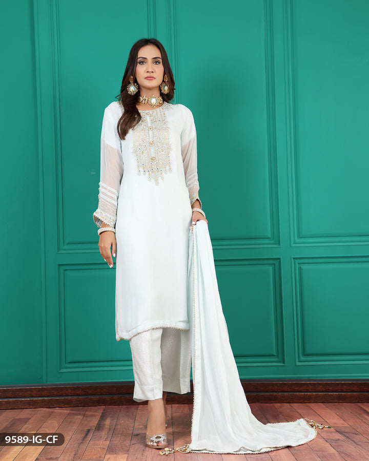 3 Piece Embroidered Chiffon Suit | 9589-IG-CF