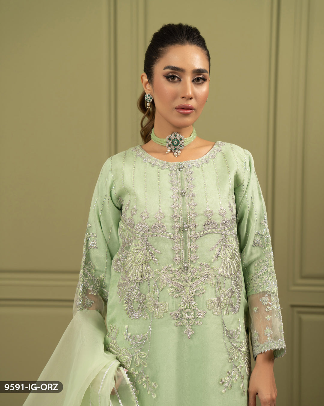 Embroidered Organza Suit | 9591-IG-ORZ