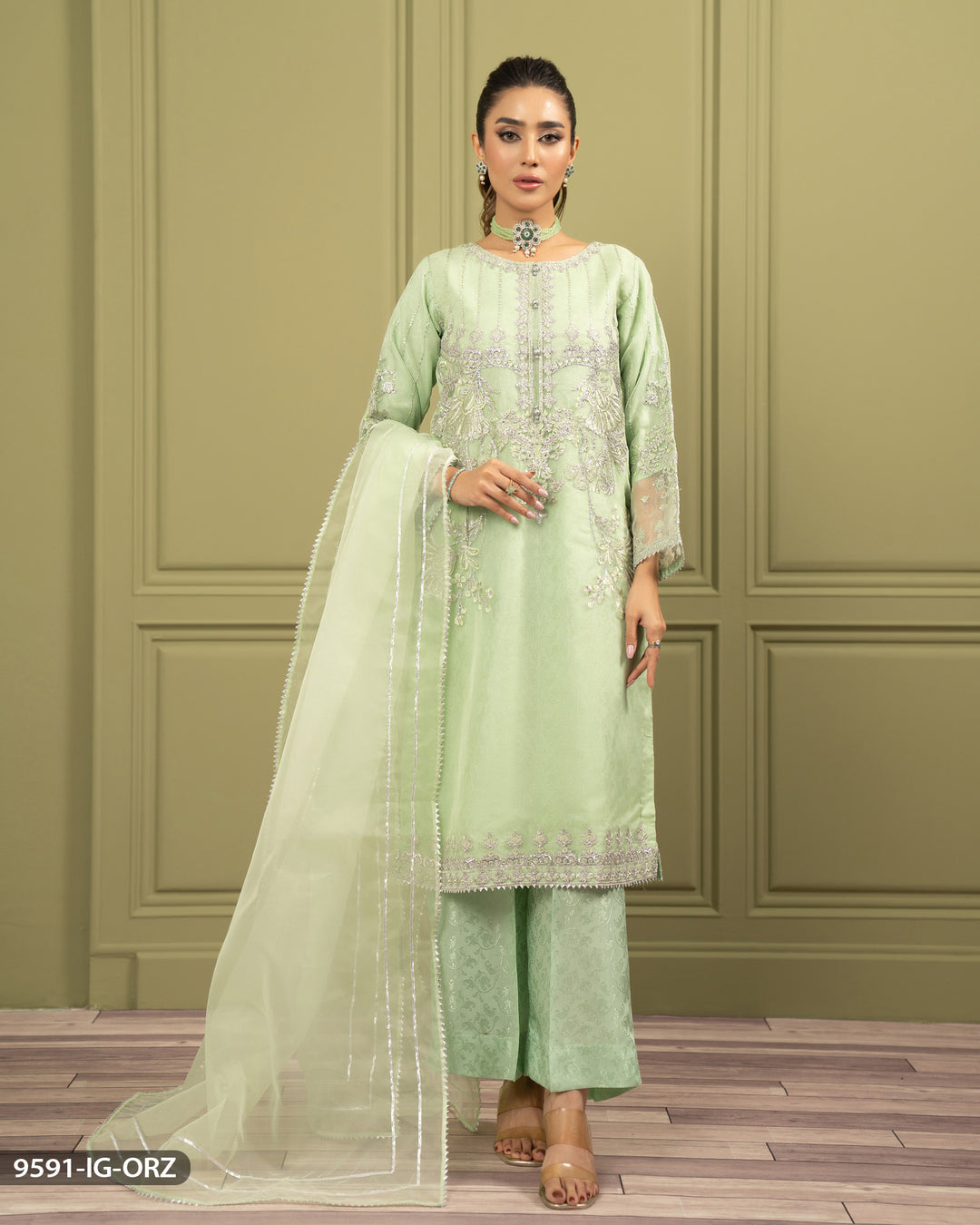 Embroidered Organza Suit | 9591-IG-ORZ