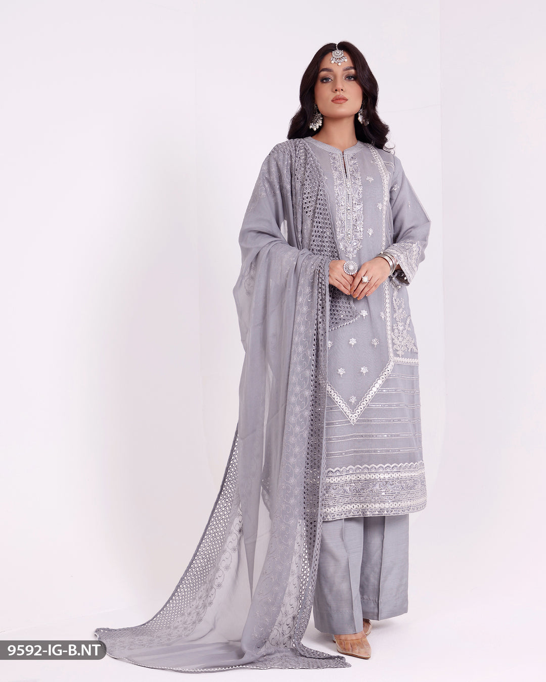 3 Piece Embroidered Suit | 9592-IG-B.NT