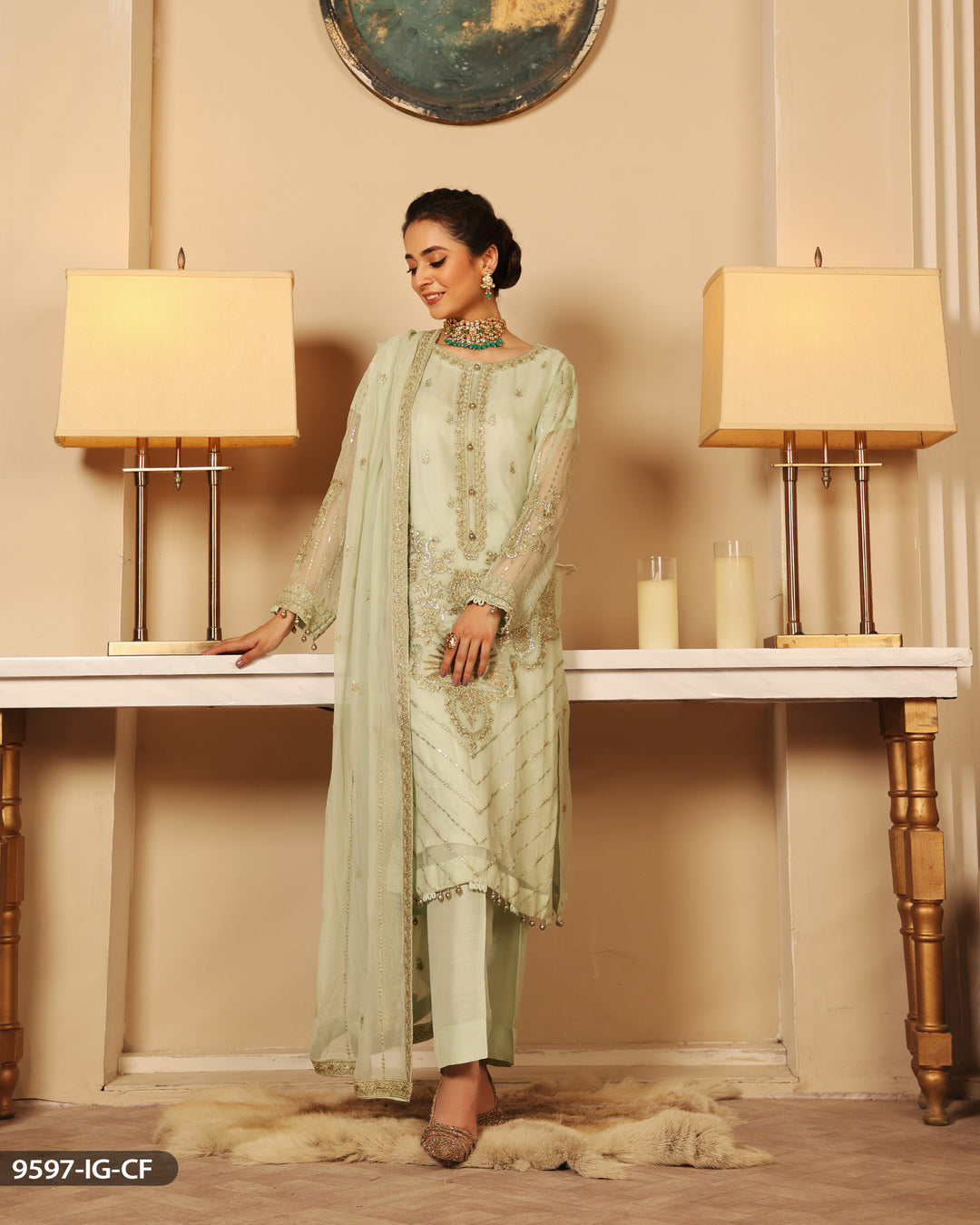 3 Piece Chiffon Suit Embroidered | 9597-IG-CF