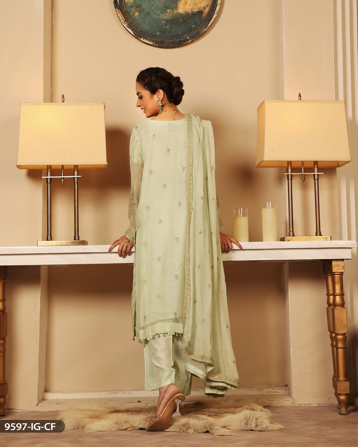 3 Piece Chiffon Suit Embroidered | 9597-IG-CF