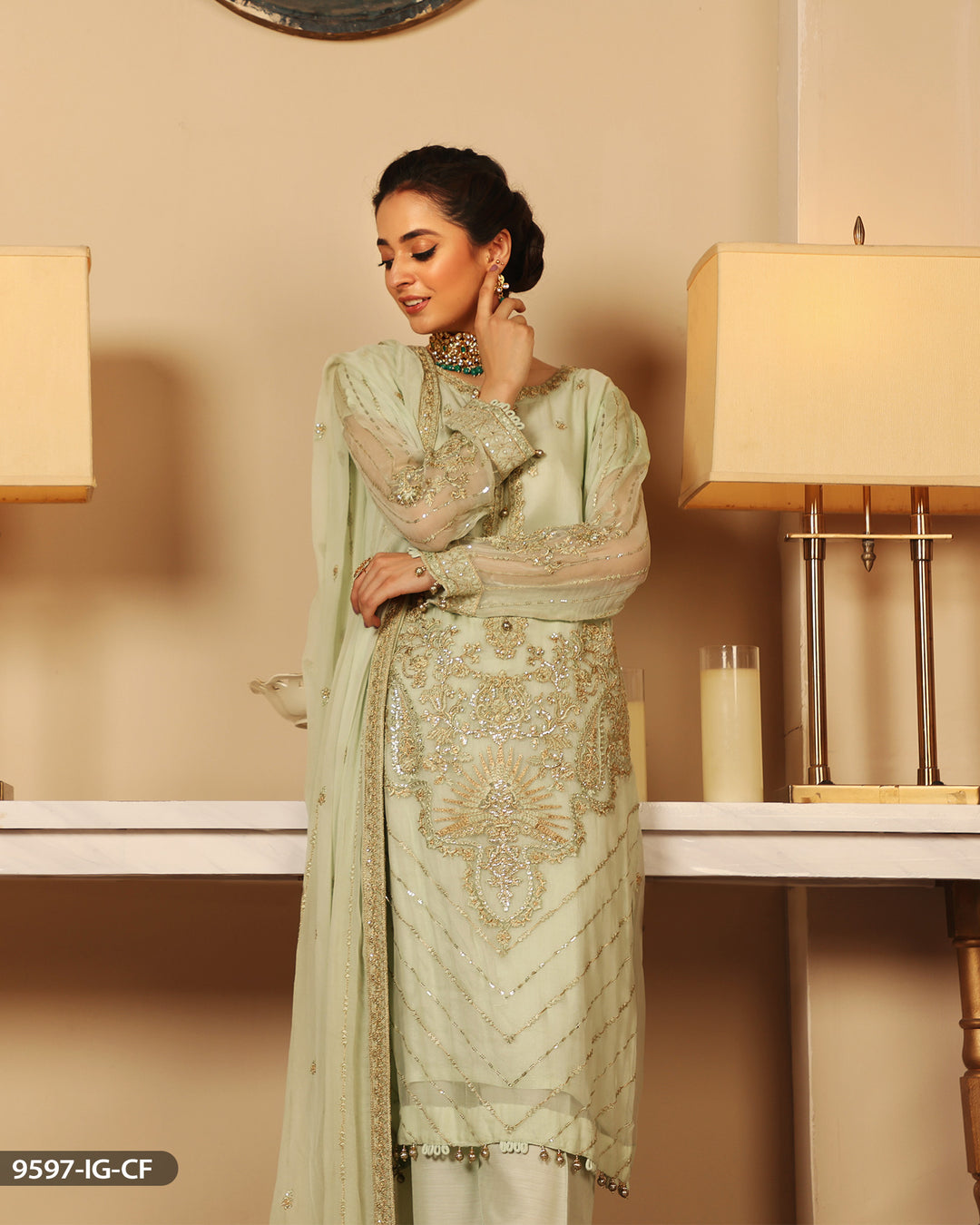 3 Piece Chiffon Suit Embroidered | 9597-IG-CF