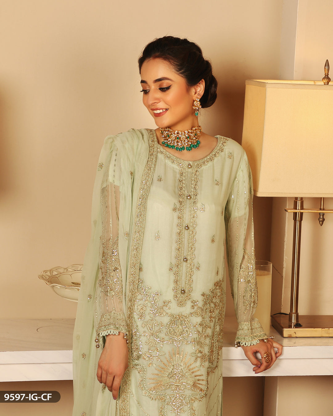 3 Piece Chiffon Suit Embroidered | 9597-IG-CF