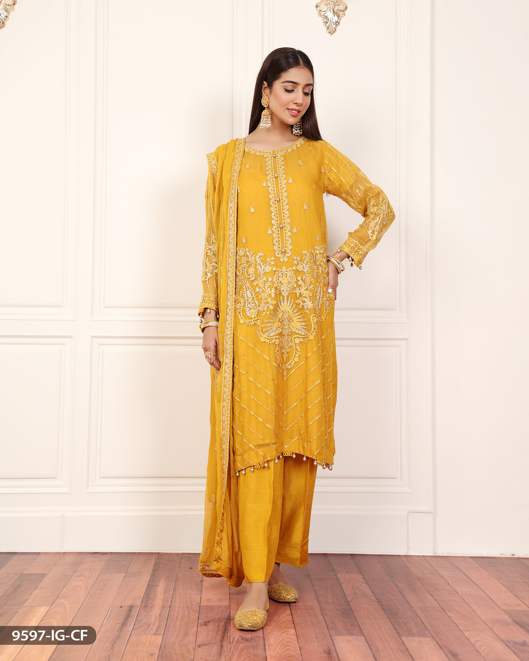 3 Piece Chiffon Suit Embroidered | 9597-IG-CF