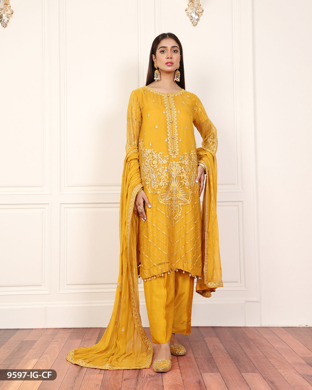 3 Piece Chiffon Suit Embroidered | 9597-IG-CF