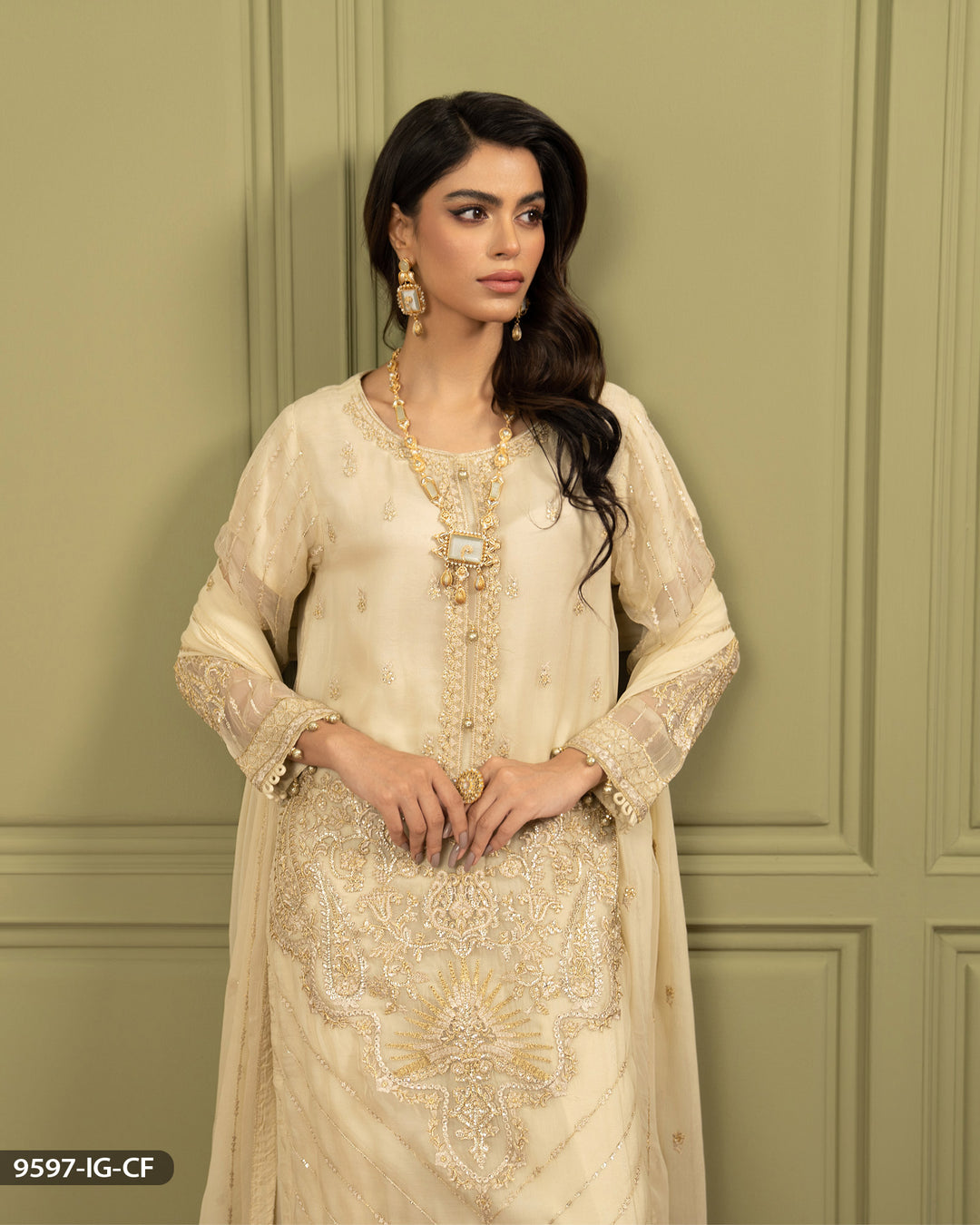 3 Piece Chiffon Suit Embroidered | 9597-IG-CF