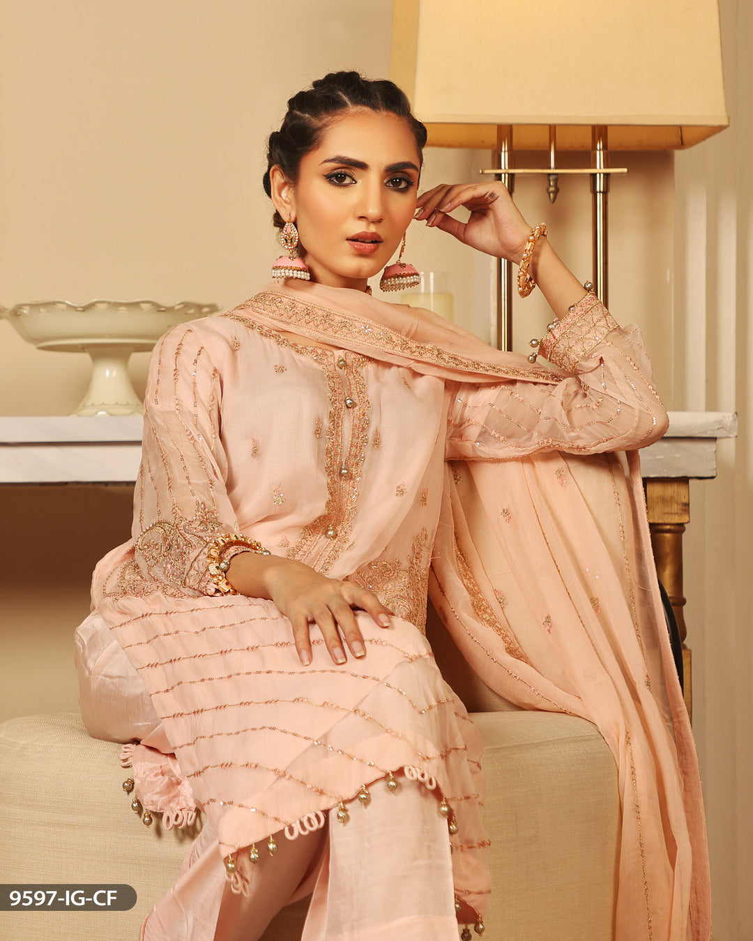 3 Piece Chiffon Suit Embroidered | 9597-IG-CF