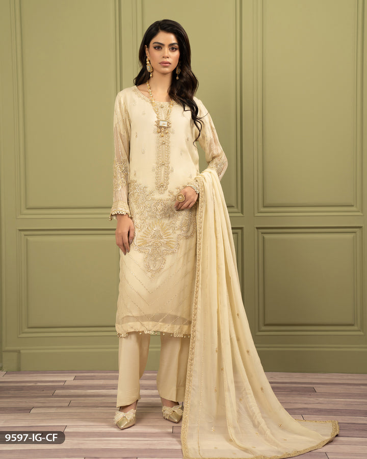 3 Piece Chiffon Suit Embroidered | 9597-IG-CF