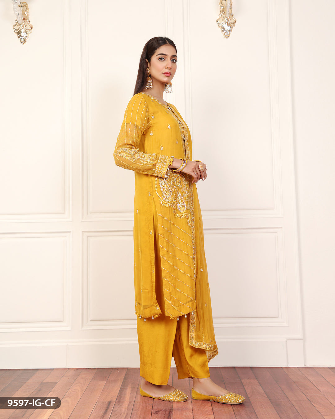 3 Piece Chiffon Suit Embroidered | 9597-IG-CF