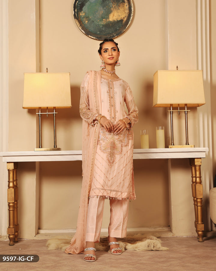 3 Piece Chiffon Suit Embroidered | 9597-IG-CF