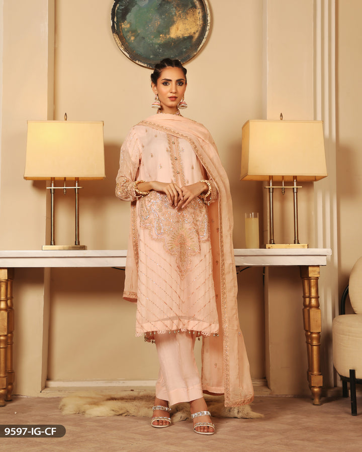 3 Piece Chiffon Suit Embroidered | 9597-IG-CF