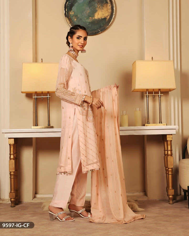 3 Piece Chiffon Suit Embroidered | 9597-IG-CF