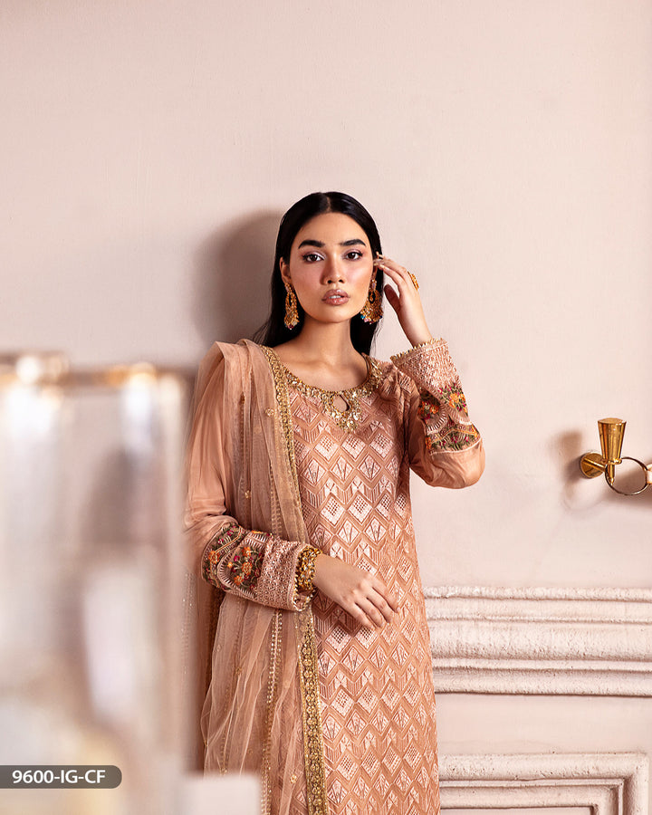 3 Piece Chiffon Embroidered Suit | 9600-IG-CF