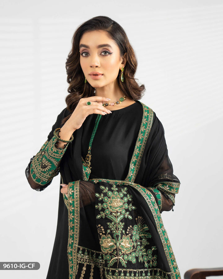 3 Piece Embroidered Chiffon Suit | 9610-IG-CF