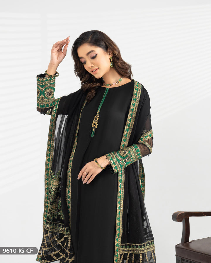 3 Piece Embroidered Chiffon Suit | 9610-IG-CF