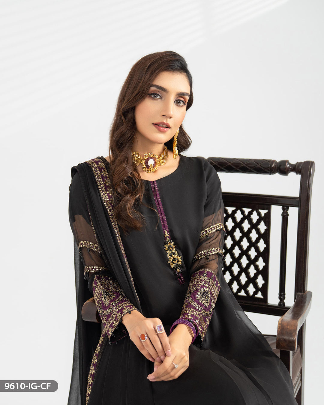 3 Piece Embroidered Chiffon Suit | 9610-IG-CF