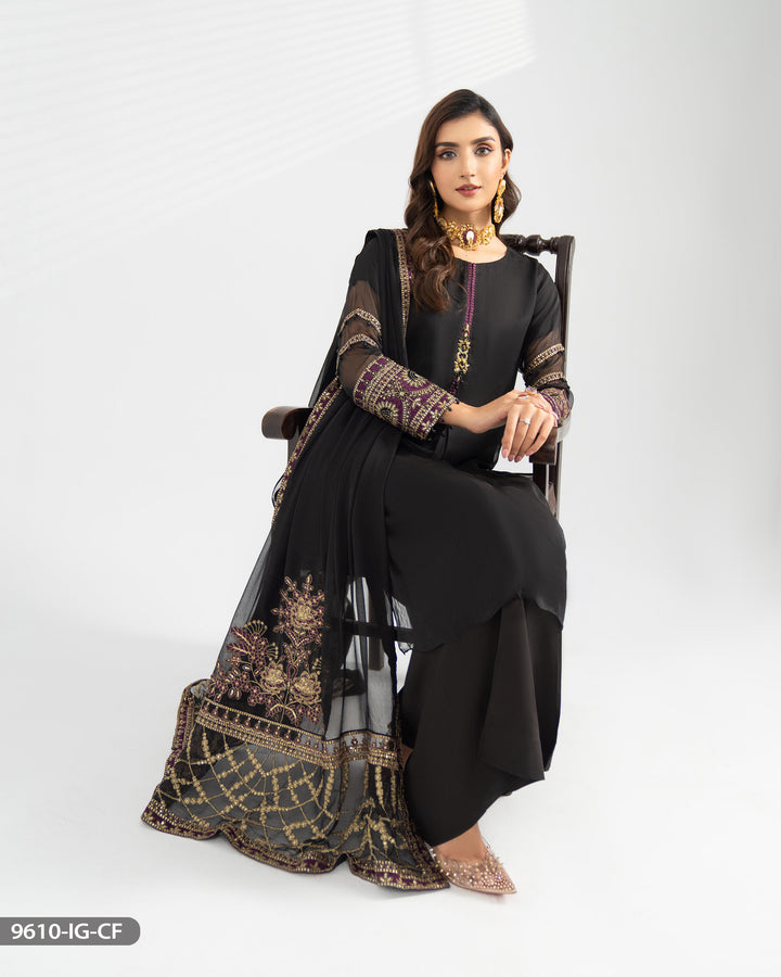 3 Piece Embroidered Chiffon Suit | 9610-IG-CF