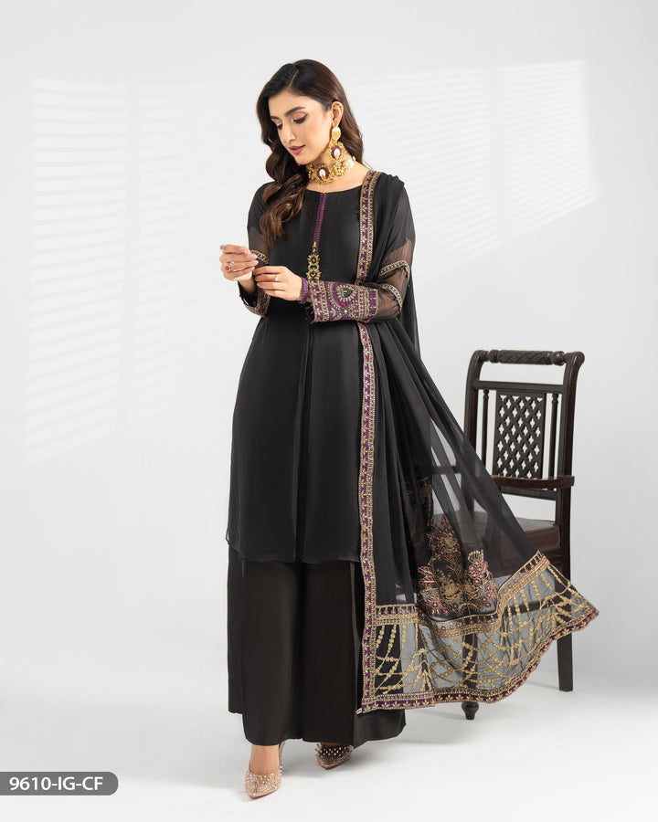 3 Piece Embroidered Chiffon Suit | 9610-IG-CF