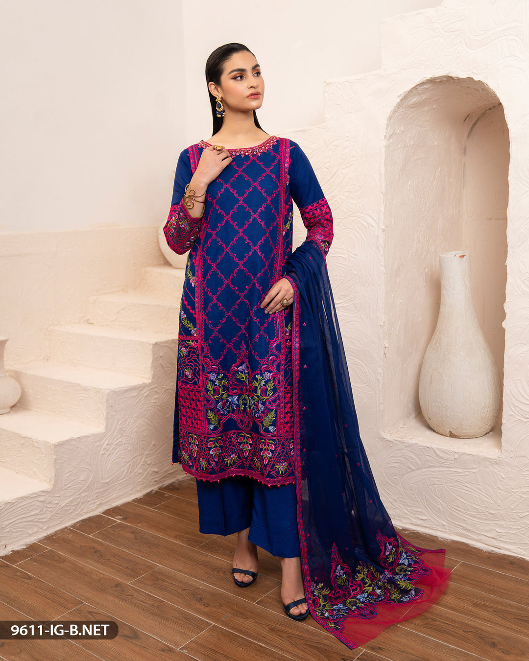 Stitched 3 Piece Embroidered Suit | 9611-IG-B.NET