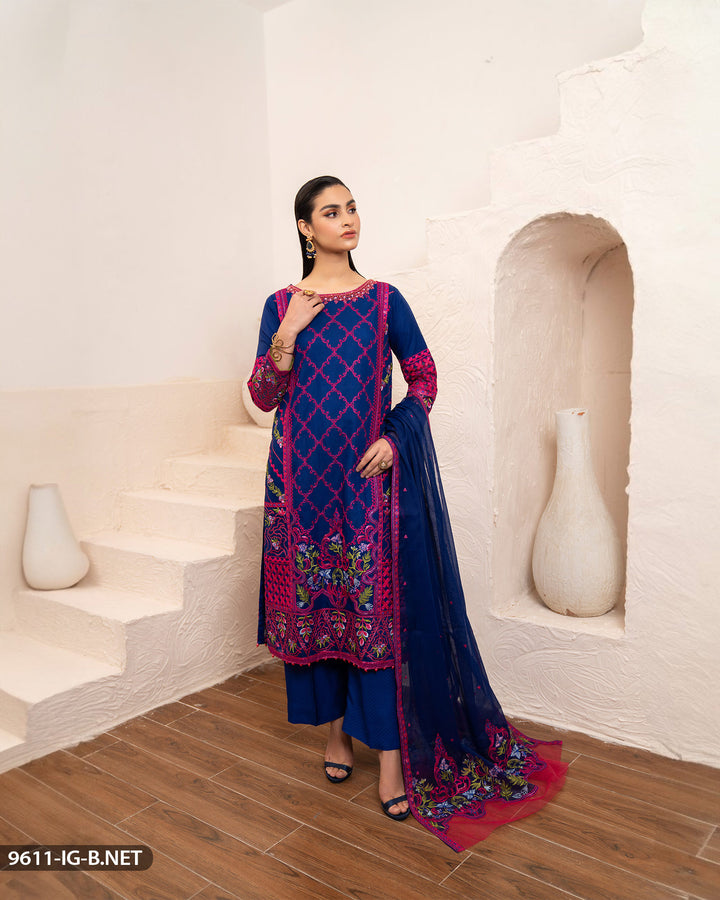 Stitched 3 Piece Embroidered Suit | 9611-IG-B.NET