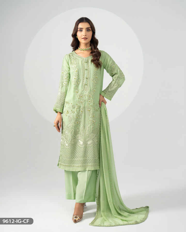 Stitched 3 Piece Chiffon Suit | 9612-IG-CF