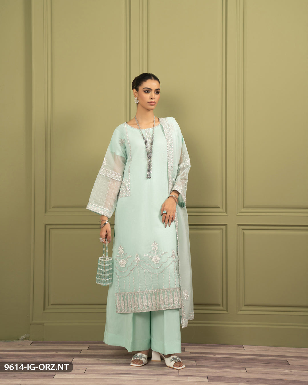 Embroidered Organza Net Suit | 9614-IG-ORZ