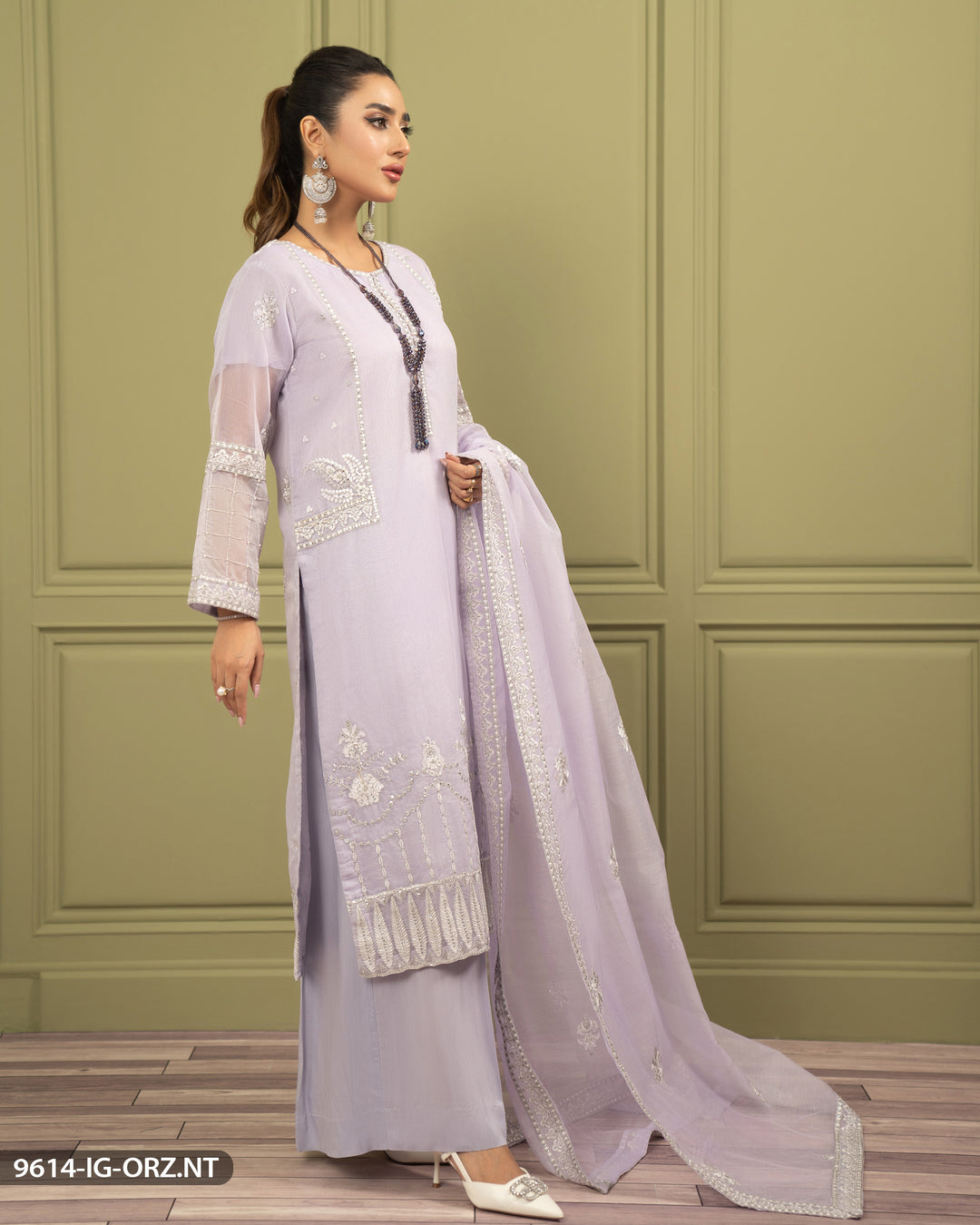 Embroidered Organza Net Suit | 9614-IG-ORZ