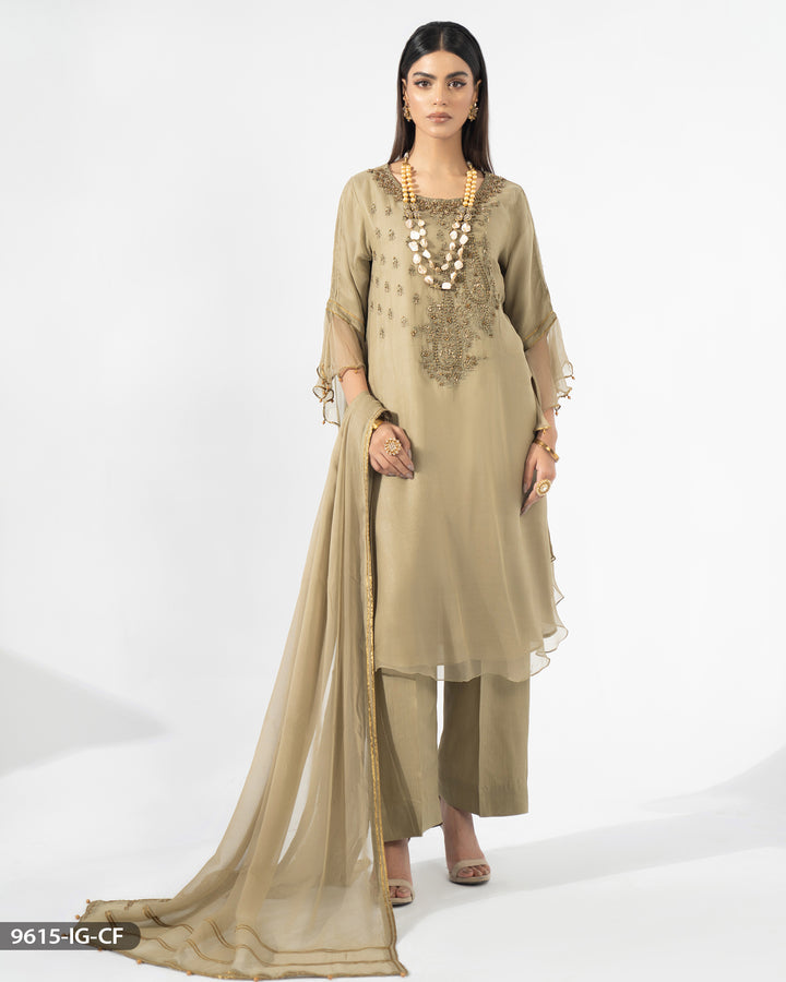 Stitched 3 Piece Chiffon Suit | 9615-IG-CF