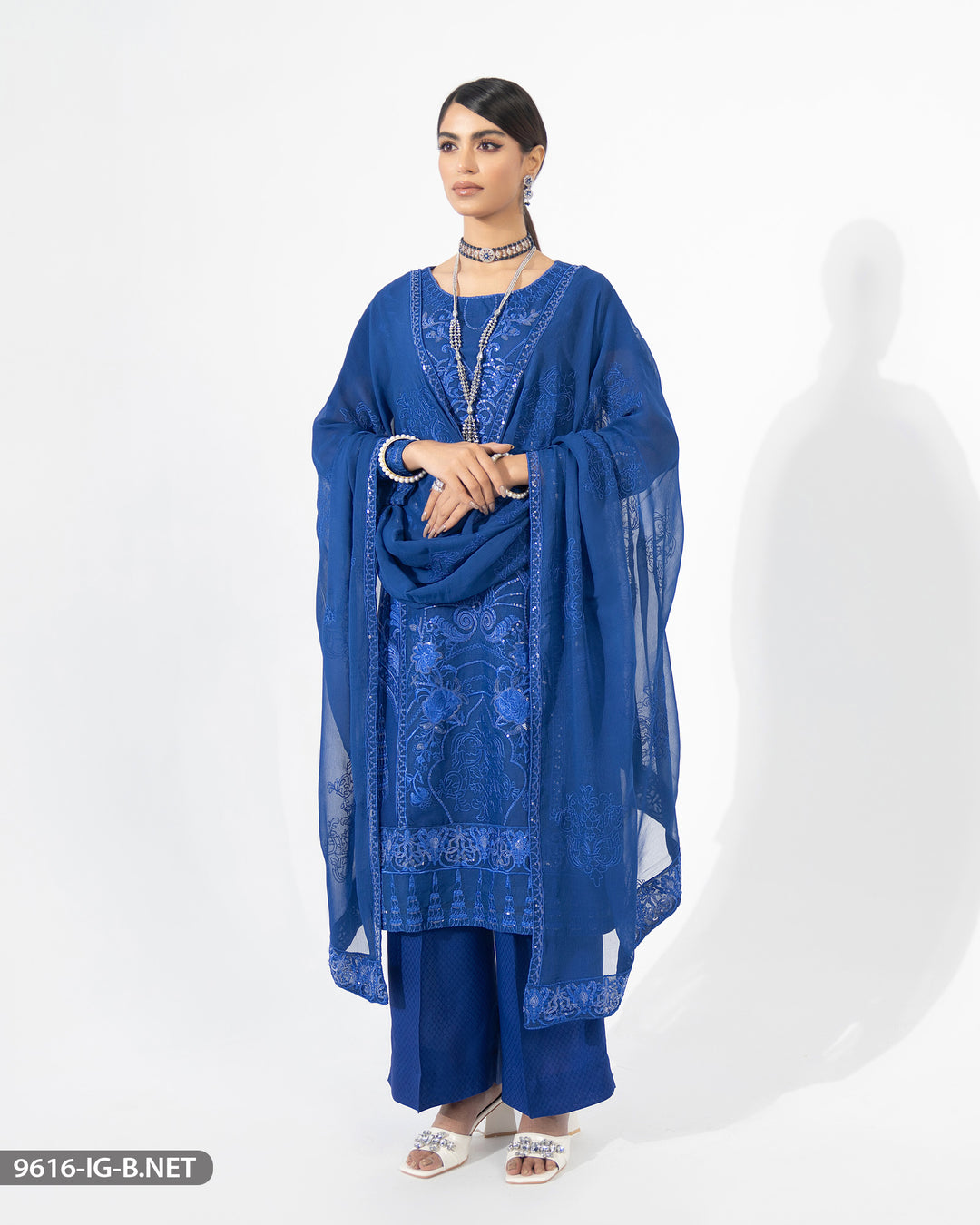 Net Embroidered 3 Pc Suit | 9616-IG-B.NET