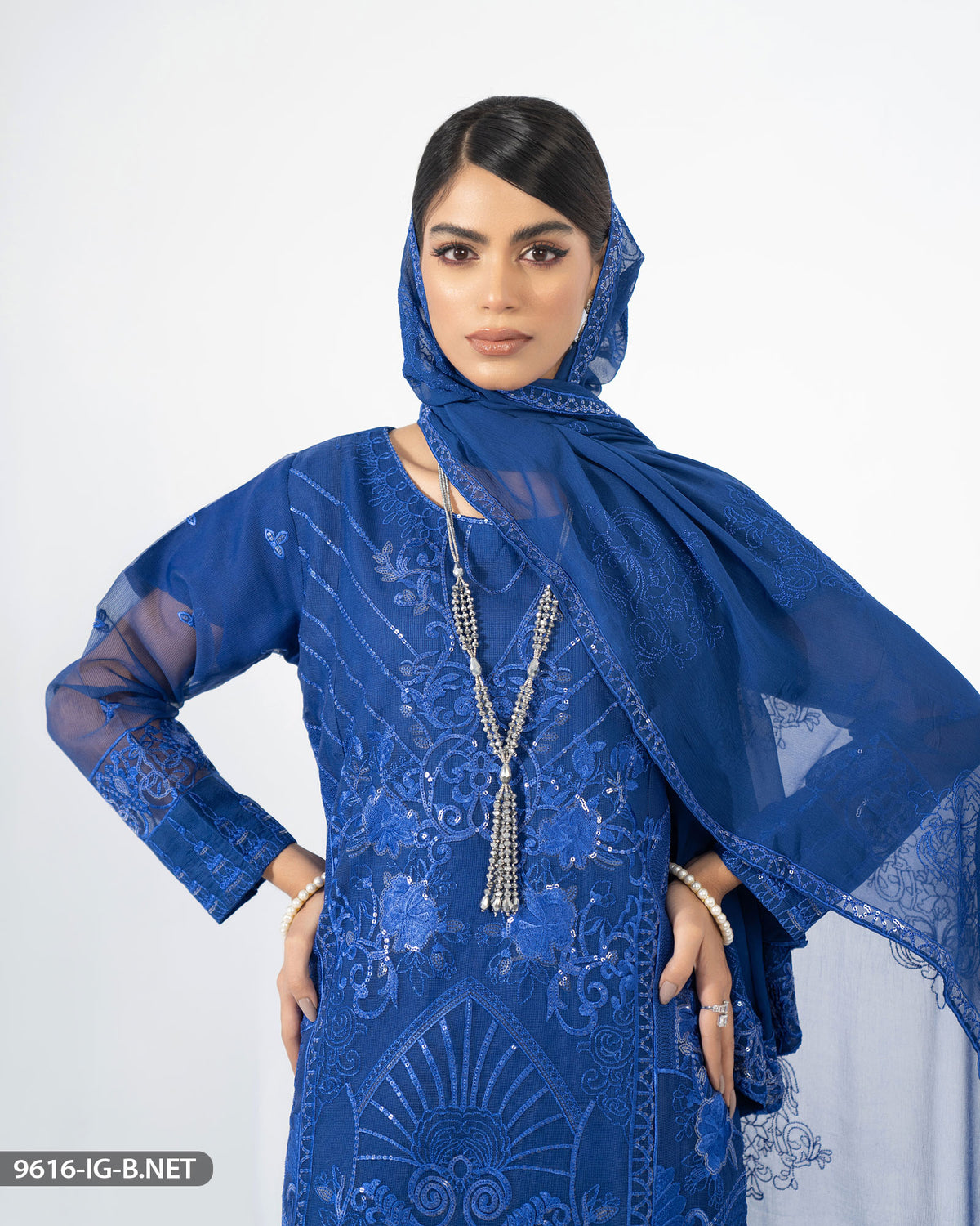 Net Embroidered 3 Pc Suit