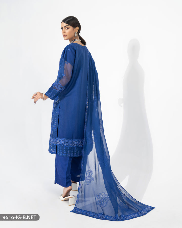 Net Embroidered 3 Pc Suit | 9616-IG-B.NET