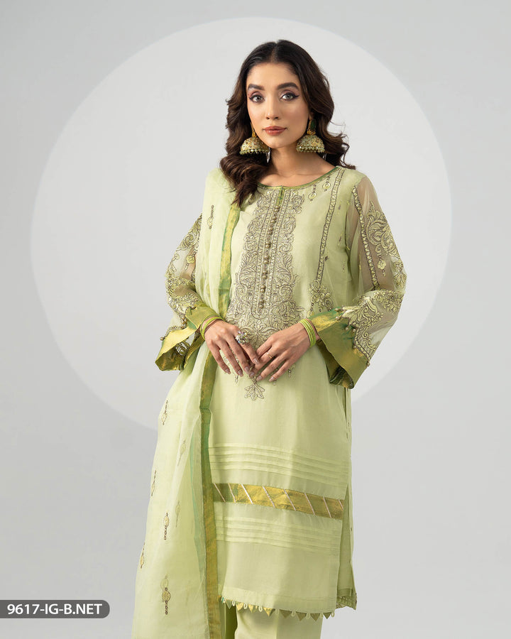 3 Piece Embroidered Bori Net Suit | 9617-IG-B.NET