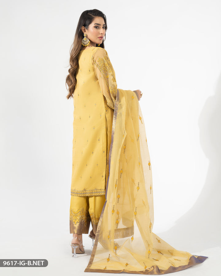 3 Piece Embroidered Bori Net Suit | 9617-IG-B.NET