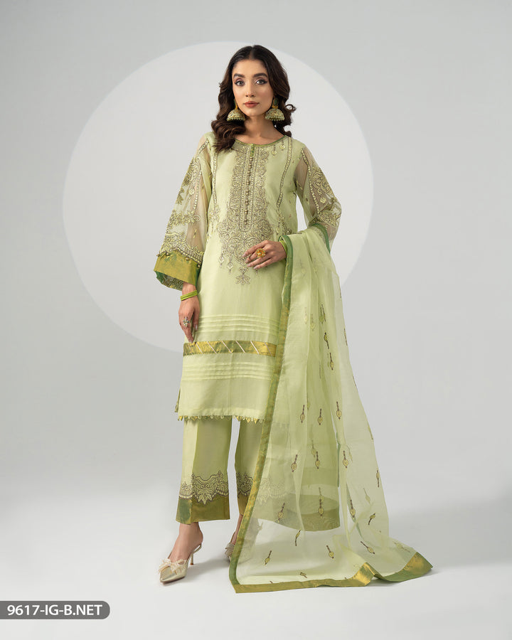 3 Piece Embroidered Bori Net Suit | 9617-IG-B.NET