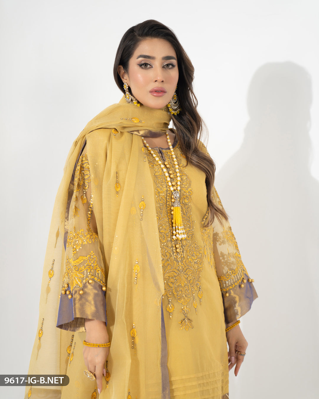 3 Piece Embroidered Bori Net Suit | 9617-IG-B.NET