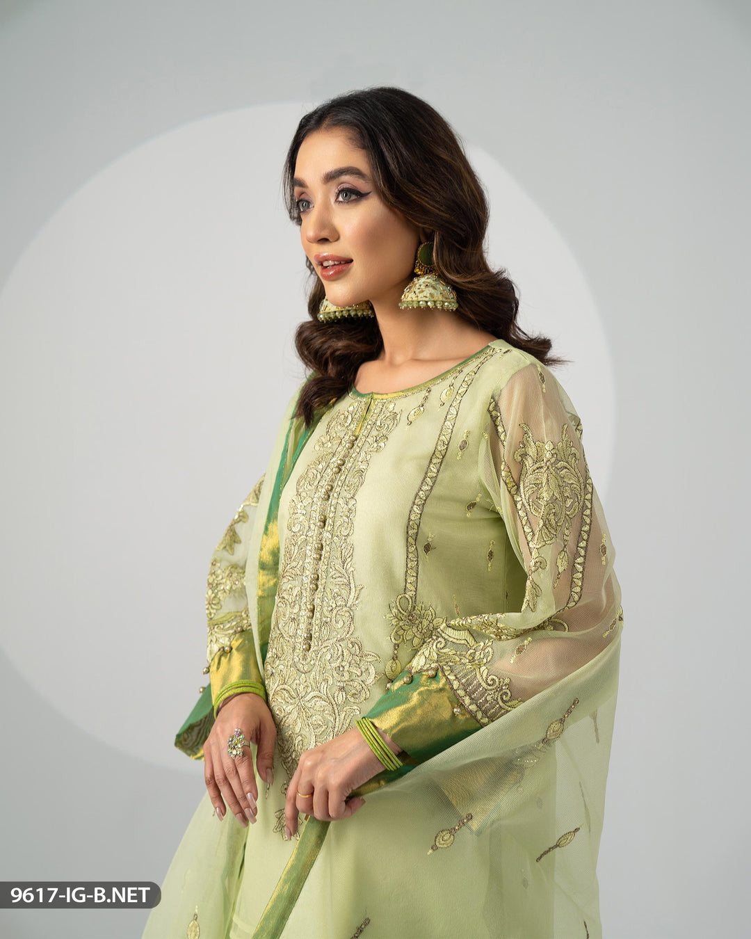 3 Piece Embroidered Bori Net Suit | 9617-IG-B.NET