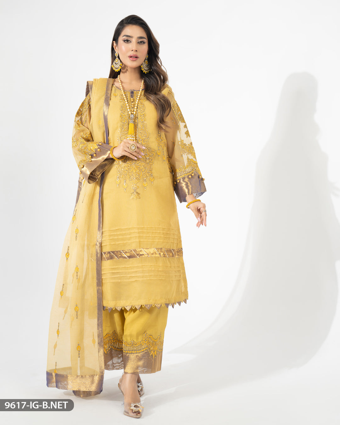 3 Piece Embroidered Bori Net Suit | 9617-IG-B.NET