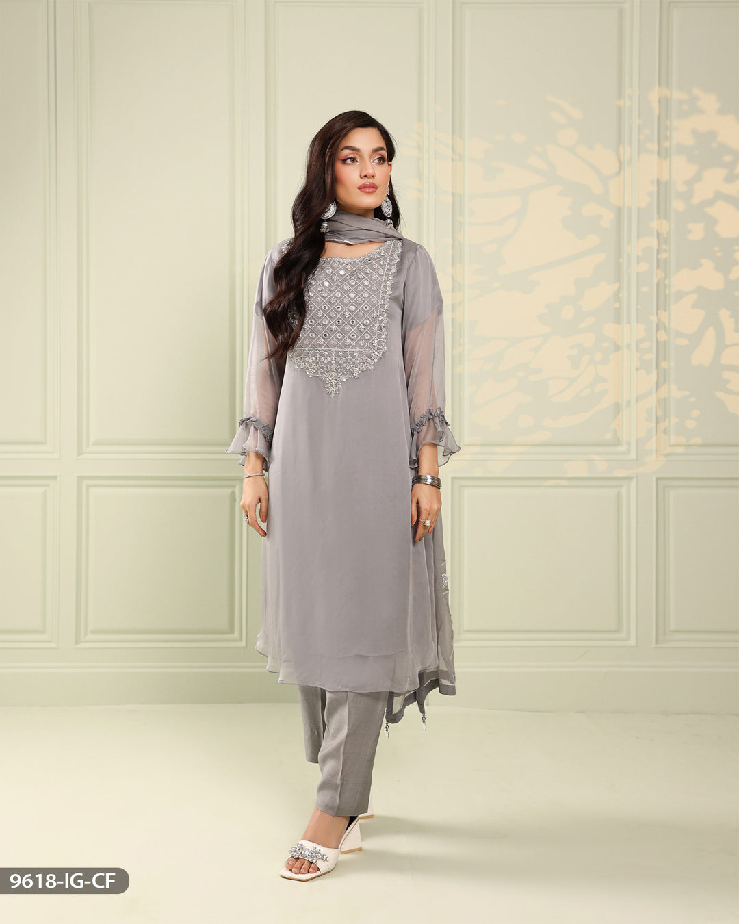 Chiffon Embroidered Suit | 9618-IG-CF