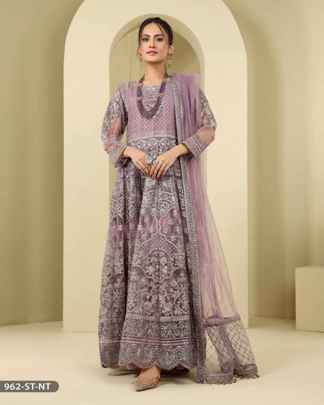 Party wear Maxi 3 Piece Net Embroidered | 962-ST-NT