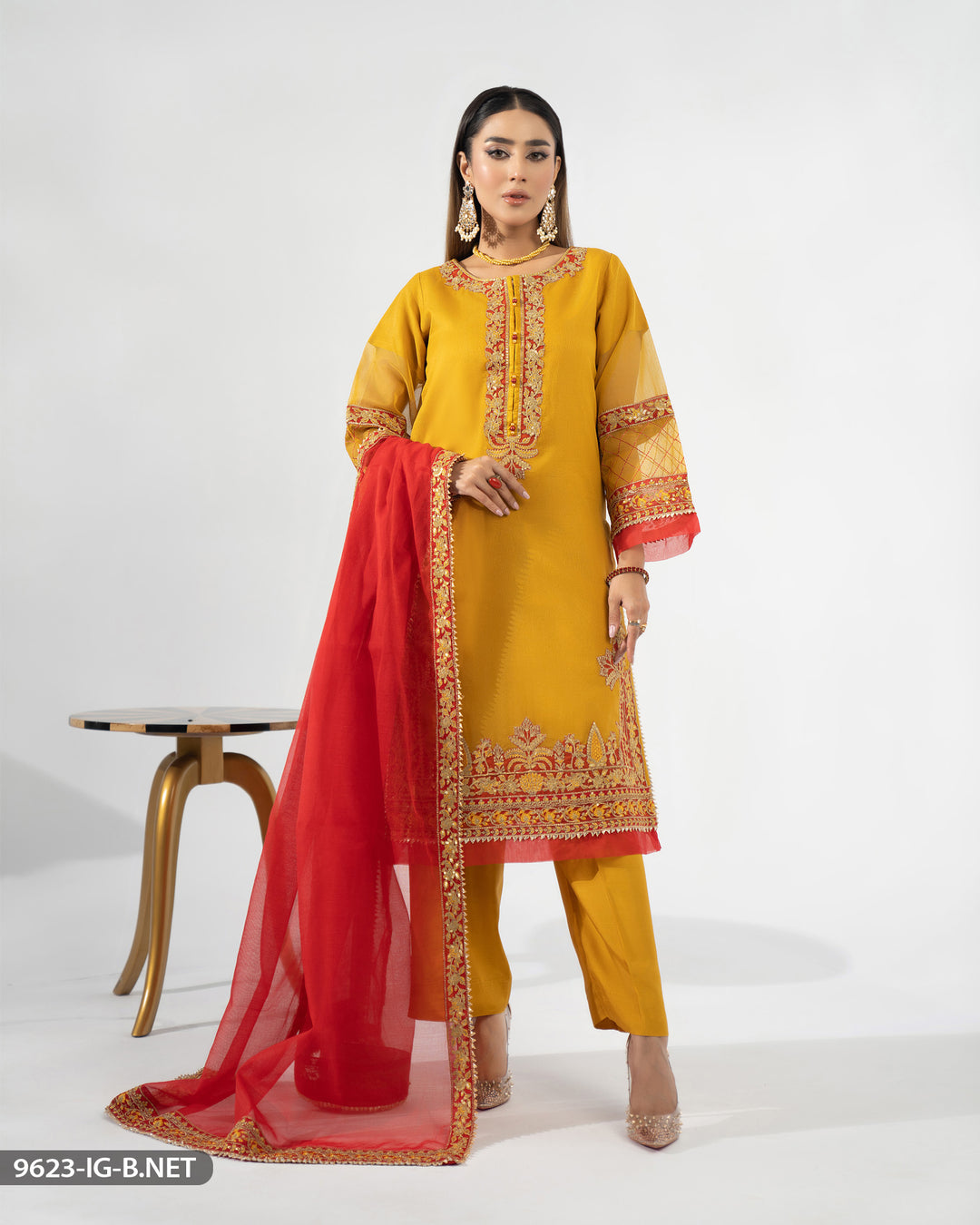 3 Piece Bori Net Embroidered Suit | 9623-IG-B.NET