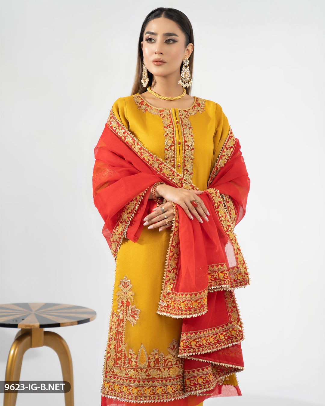 3 Piece Bori Net Embroidered Suit | 9623-IG-B.NET