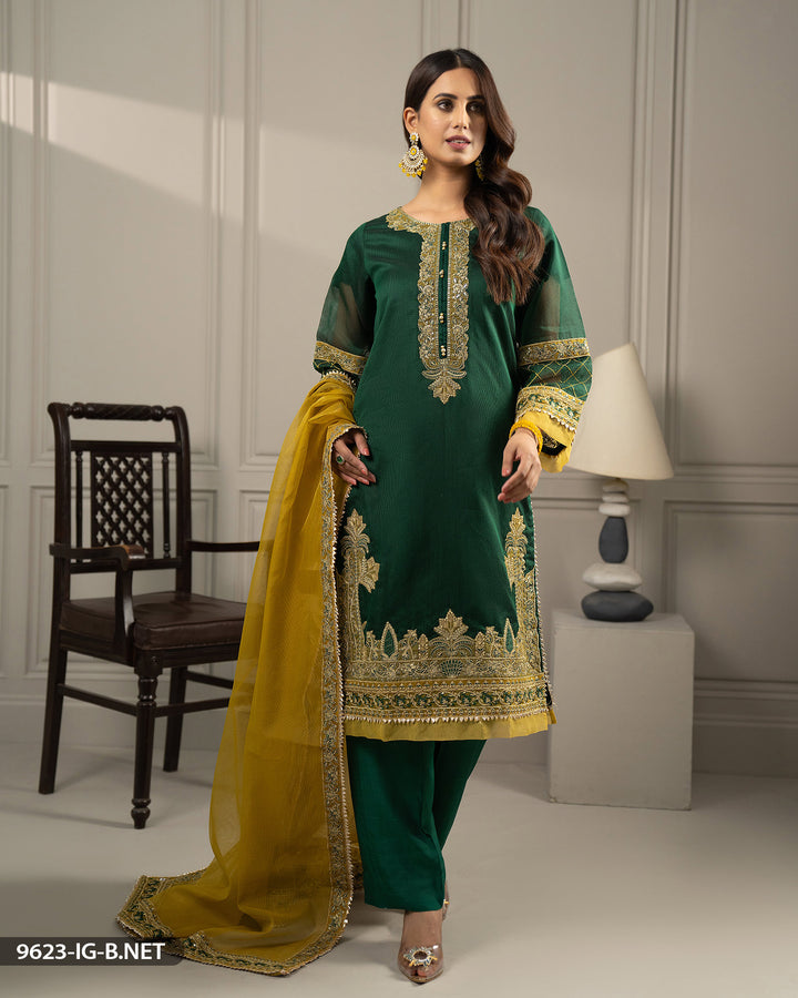 3 Piece Bori Net Embroidered Suit | 9623-IG-B.NET