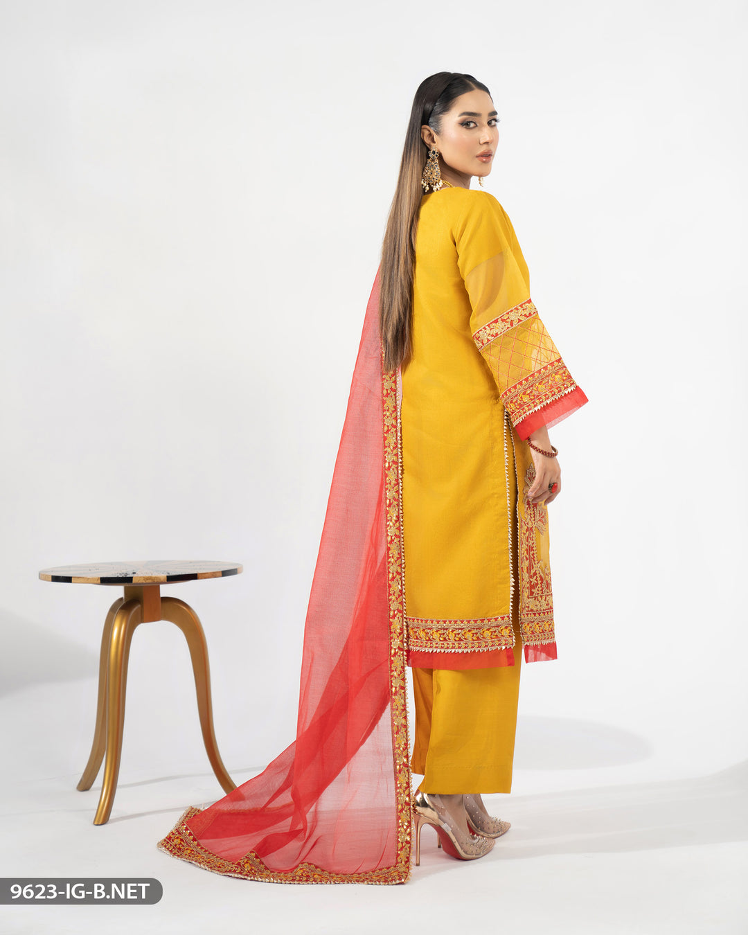 3 Piece Bori Net Embroidered Suit | 9623-IG-B.NET