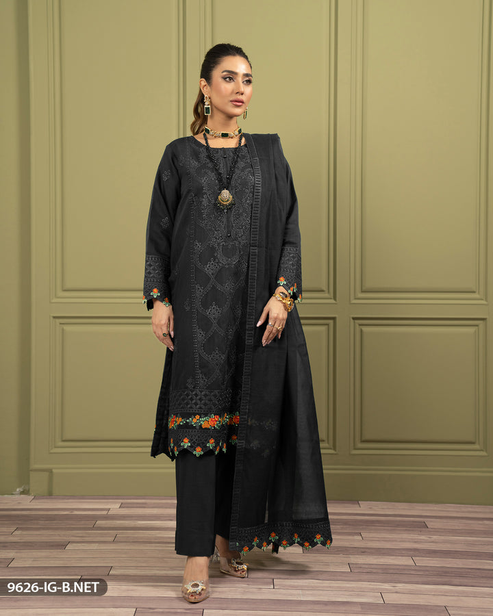 3 Piece Embroidered Bori Net Suit | 9626-IG-B.NET