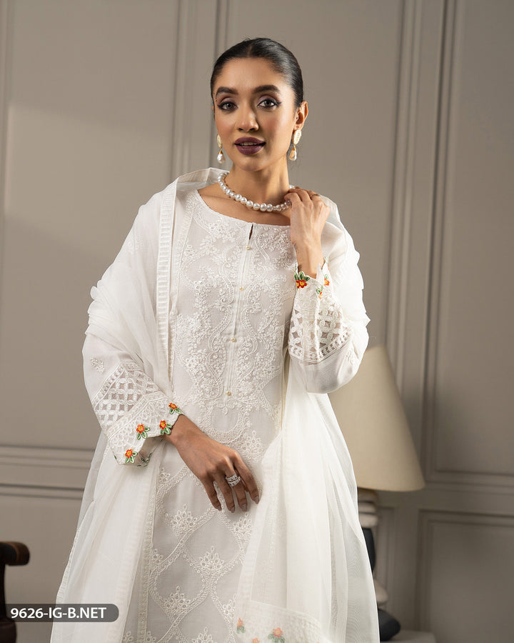 3 Piece Embroidered Bori Net Suit | 9626-IG-B.NET