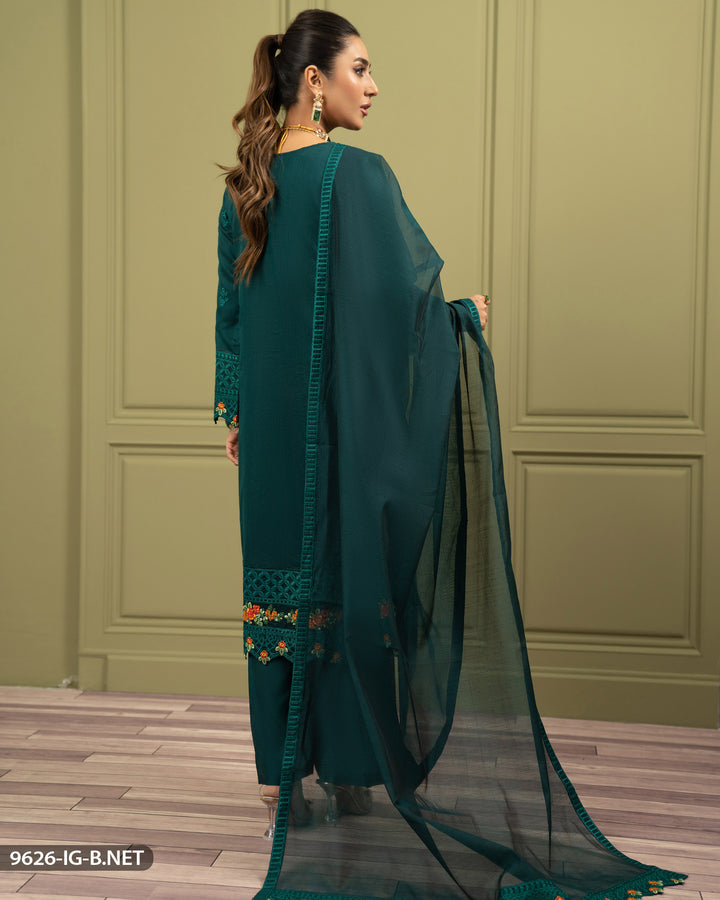 3 Piece Embroidered Bori Net Suit | 9626-IG-B.NET