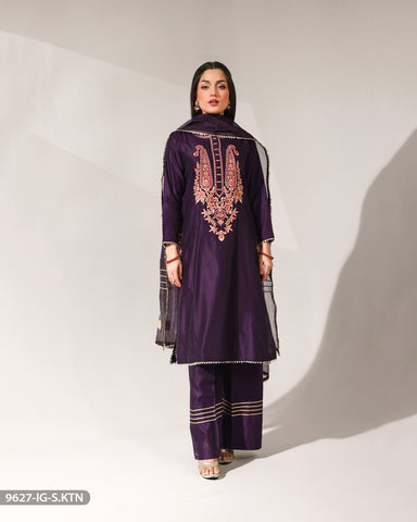 Embroidered Chambray Katan Suit